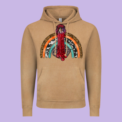 Thanksgiving Turkey Rainbow Vintage Hoodie Designed By Ranaportraitstore