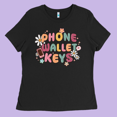 Phone Wallet Keys Ladies Tee Designed By Maliassmallbusiness