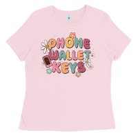 Bubblegum Pink phone wallet keys Ladies Tee - MaliasSmallBusiness