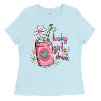 Baby Blue lucky girl drink Ladies Tee - MaliasSmallBusiness