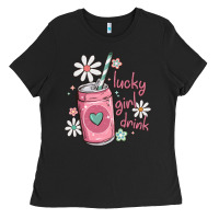 Black lucky girl drink Ladies Tee - MaliasSmallBusiness