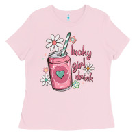 Bubblegum Pink lucky girl drink Ladies Tee - MaliasSmallBusiness