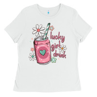 White lucky girl drink Ladies Tee - MaliasSmallBusiness