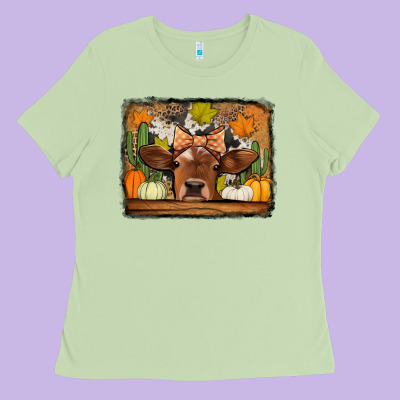 Fall Cow Ladies Tee Designed By Jasminsmagicworld