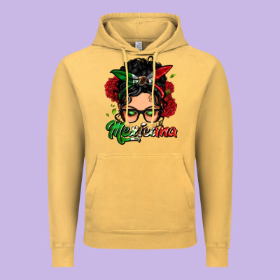 Mexicana Woman Messy Bun Vintage Hoodie Designed By Lillyallendesigns