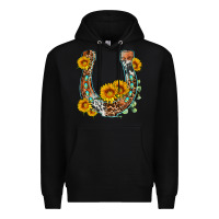 Black western leopard cowhide sunflowers horseshoe Premium Hoodie - OliviaCreatesArt