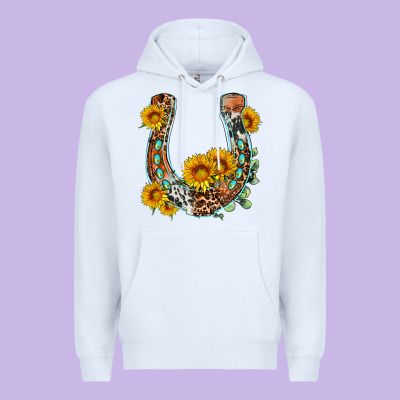 Western Leopard Cowhide Sunflowers Horseshoe Premium Hoodie Designed By Oliviacreatesart