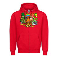 Red St. Patrick's Day gnomies with truck Zipper Hoodie - HowdyJamesFarm