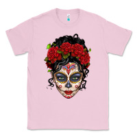 Bubblegum Pink mexican sugar skull messy bun woman Classic Tee - LillyAllenDesigns