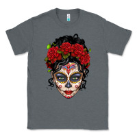 Charcoal Heather mexican sugar skull messy bun woman Classic Tee - LillyAllenDesigns