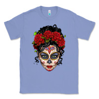 Colony Blue mexican sugar skull messy bun woman Classic Tee - LillyAllenDesigns