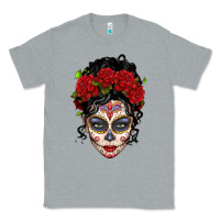 Heather Grey mexican sugar skull messy bun woman Classic Tee - LillyAllenDesigns