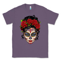 Lavender mexican sugar skull messy bun woman Classic Tee - LillyAllenDesigns