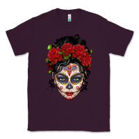 Plum mexican sugar skull messy bun woman Classic Tee - LillyAllenDesigns