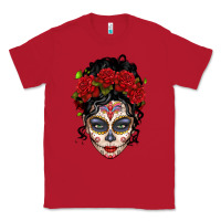 Red mexican sugar skull messy bun woman Classic Tee - LillyAllenDesigns