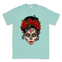 Seafoam mexican sugar skull messy bun woman Classic Tee - LillyAllenDesigns