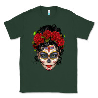 Sports Green mexican sugar skull messy bun woman Classic Tee - LillyAllenDesigns