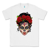 White mexican sugar skull messy bun woman Classic Tee - LillyAllenDesigns