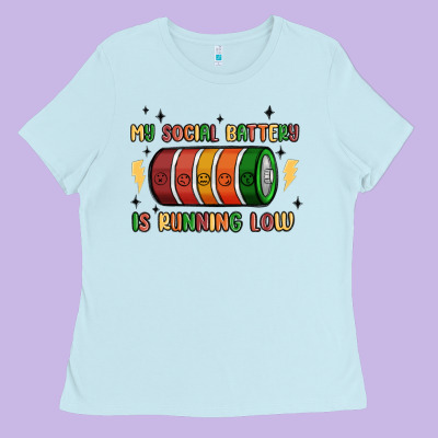 Social Battery Ladies Tee Designed By Maliassmallbusiness