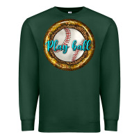 Sports Green baseball with sunflower round earrings Premium Sweatshirt - BundleAndBundleShop