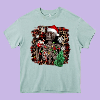 Skeleton With Coffee Cup Christmas Heavy Core Tee Designed By Nancycooperartshop