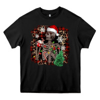 Black Skeleton with coffee cup Christmas Heavy Core Tee - NancyCooperArtShop
