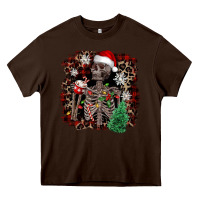 Chocolate Brown Skeleton with coffee cup Christmas Heavy Core Tee - NancyCooperArtShop