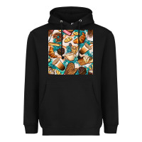 Black bakery coffee cups cookie and donut with turquoise glitter seamless pa Heavyweight Hoodie - BundleAndBundleShop