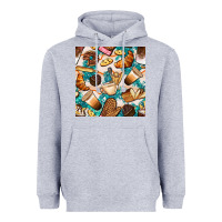 Heather Grey bakery coffee cups cookie and donut with turquoise glitter seamless pa Heavyweight Hoodie - BundleAndBundleShop