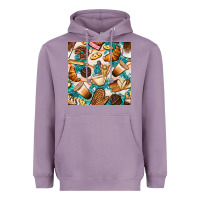 Lavender bakery coffee cups cookie and donut with turquoise glitter seamless pa Heavyweight Hoodie - BundleAndBundleShop