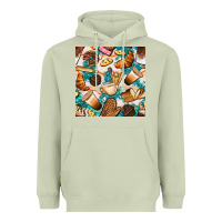 Matcha bakery coffee cups cookie and donut with turquoise glitter seamless pa Heavyweight Hoodie - BundleAndBundleShop