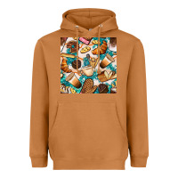 Meerkat bakery coffee cups cookie and donut with turquoise glitter seamless pa Heavyweight Hoodie - BundleAndBundleShop