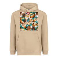 Mushroom bakery coffee cups cookie and donut with turquoise glitter seamless pa Heavyweight Hoodie - BundleAndBundleShop
