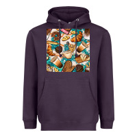 Plum bakery coffee cups cookie and donut with turquoise glitter seamless pa Heavyweight Hoodie - BundleAndBundleShop