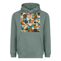 Sage bakery coffee cups cookie and donut with turquoise glitter seamless pa Heavyweight Hoodie - BundleAndBundleShop