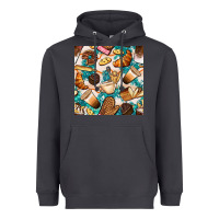 Bakery Coffee Cups Cookie And Donut With Turquoise Glitter Seamless Pa Heavyweight Hoodie | Teevron