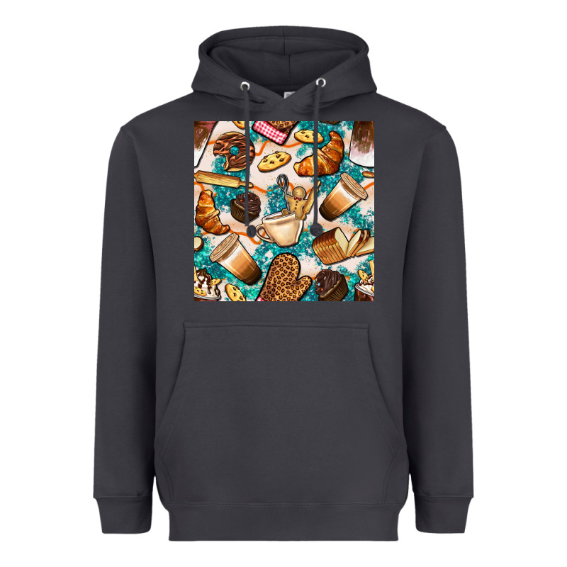Bakery Coffee Cups Cookie And Donut With Turquoise Glitter Seamless Pa Heavyweight Hoodie by BundleAndBundleShop | Teevron