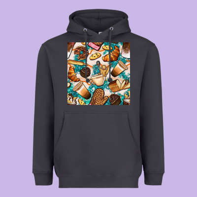 Bakery Coffee Cups Cookie And Donut With Turquoise Glitter Seamless Pa Heavyweight Hoodie Designed By Bundleandbundleshop
