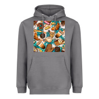 Storm bakery coffee cups cookie and donut with turquoise glitter seamless pa Heavyweight Hoodie - BundleAndBundleShop