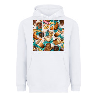 White bakery coffee cups cookie and donut with turquoise glitter seamless pa Heavyweight Hoodie - BundleAndBundleShop
