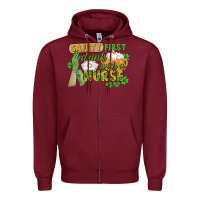 Burgundy Safety first drink with a Nurse St. Patrick's Day Zipper Hoodie - CowGirlArtShop