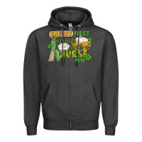 Charcoal Heather Safety first drink with a Nurse St. Patrick's Day Zipper Hoodie - CowGirlArtShop