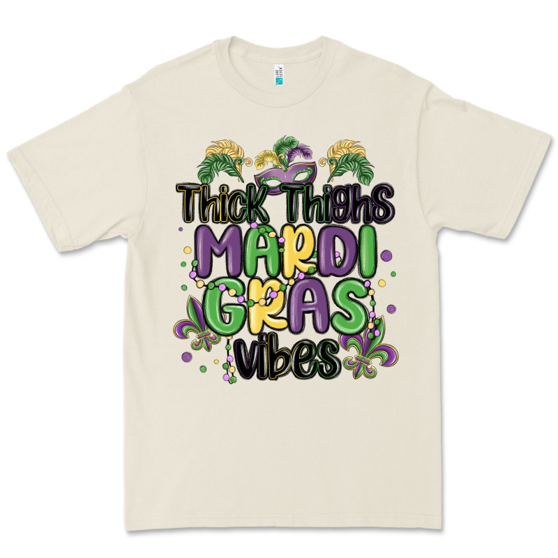 Thick Thighs Mardi Gras Vibes Premium Tee by MaliasSmallBusiness | Teevron