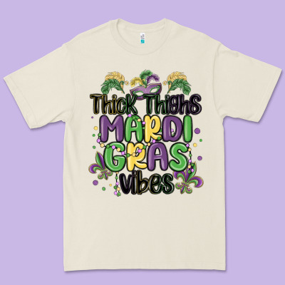 Thick Thighs Mardi Gras Vibes Premium Tee Designed By Maliassmallbusiness