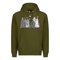Army Green black and white christmas trees with lights Premium Hoodie - FaDigitalArtStudio