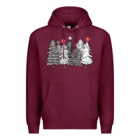 Burgundy black and white christmas trees with lights Premium Hoodie - FaDigitalArtStudio