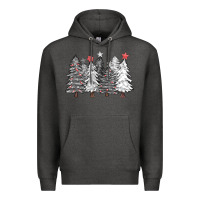 Charcoal Heather black and white christmas trees with lights Premium Hoodie - FaDigitalArtStudio