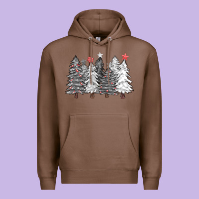 Black And White Christmas Trees With Lights Premium Hoodie Designed By Fadigitalartstudio