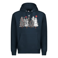 Navy black and white christmas trees with lights Premium Hoodie - FaDigitalArtStudio