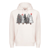 Pale Pink black and white christmas trees with lights Premium Hoodie - FaDigitalArtStudio